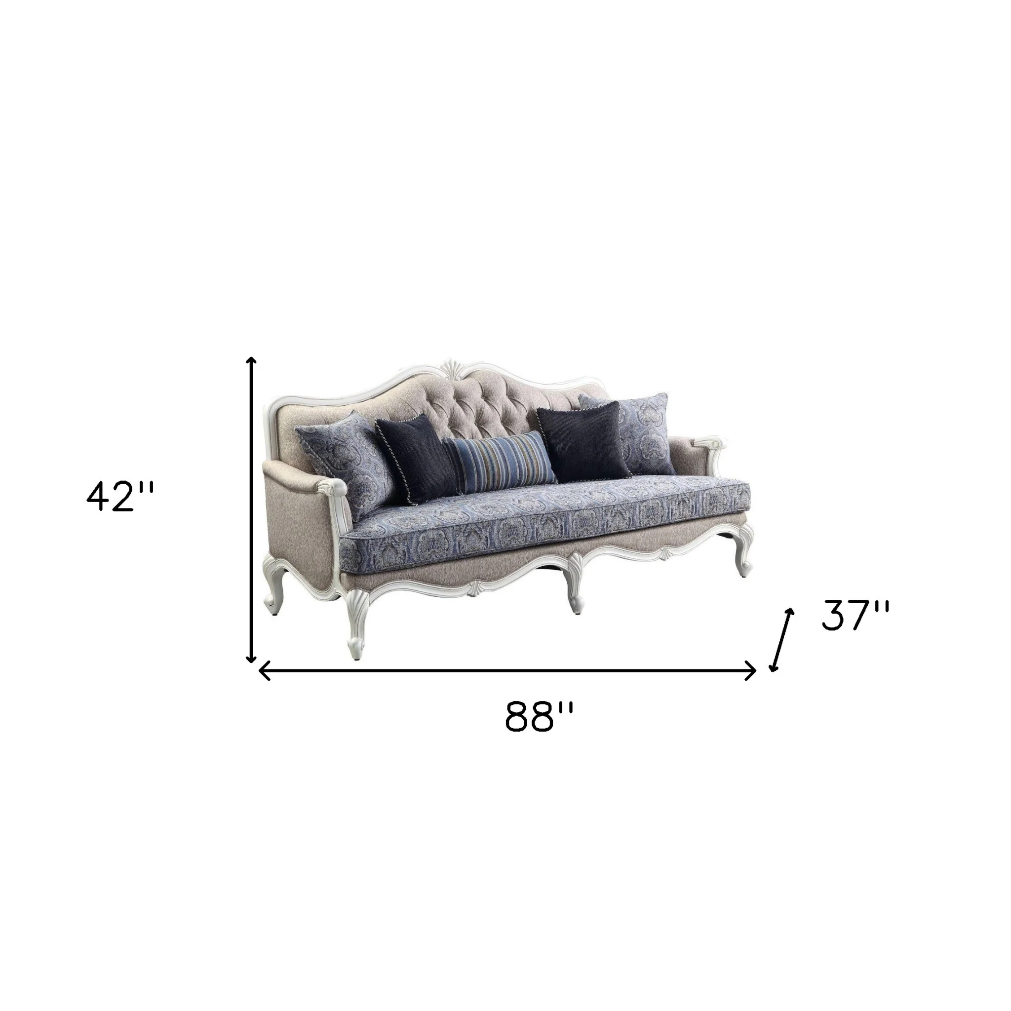 88" Fabric Linen And White Sofa With Five Toss Pillows By Homeroots - Image 6