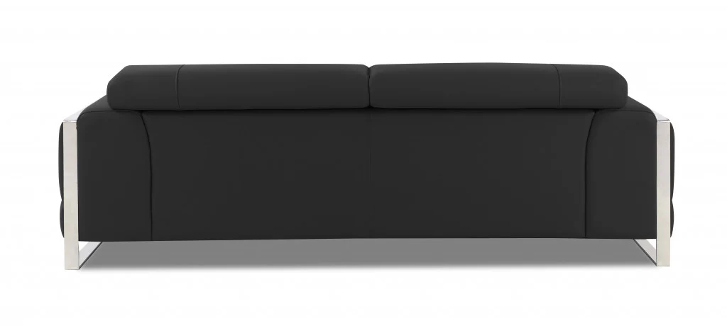 89" Black and Chrome Genuine Leather Standard Sofa By Homeroots - Image 13