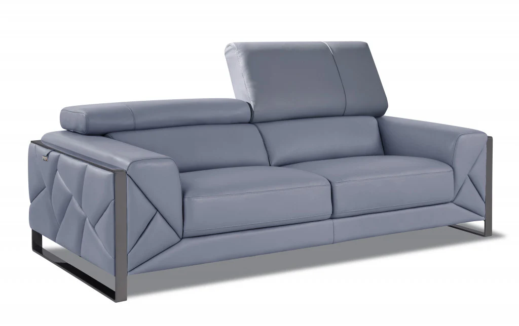 89" Black and Chrome Genuine Leather Standard Sofa By Homeroots - Image 17