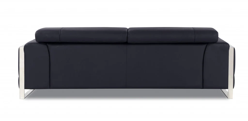 89" Black and Chrome Genuine Leather Standard Sofa By Homeroots - Image 3