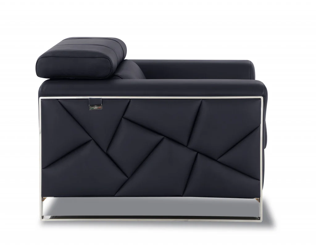89" Black and Chrome Genuine Leather Standard Sofa By Homeroots - Image 4