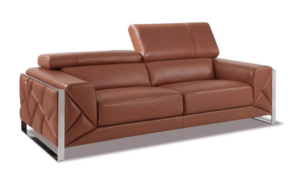 89" Black and Chrome Genuine Leather Standard Sofa By Homeroots - Image 7