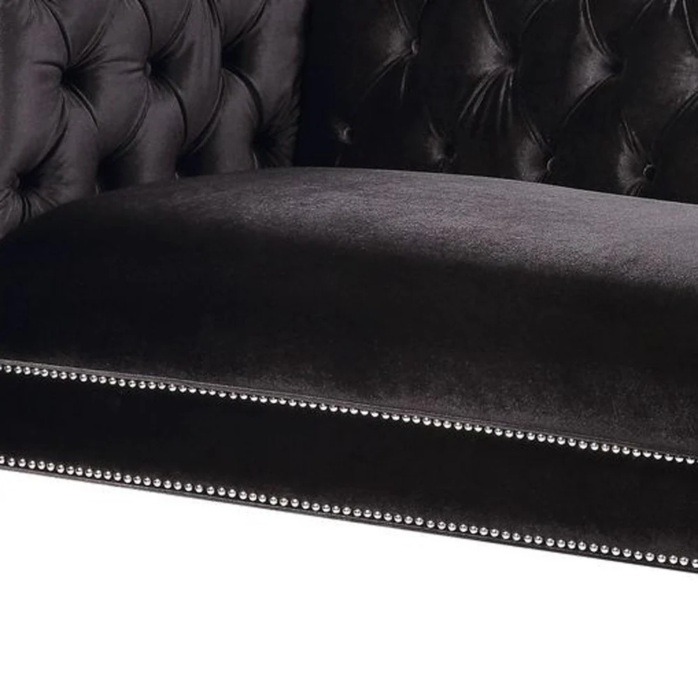 89" Black Velvet Sofa With Two Toss Pillows By Homeroots - Image 3