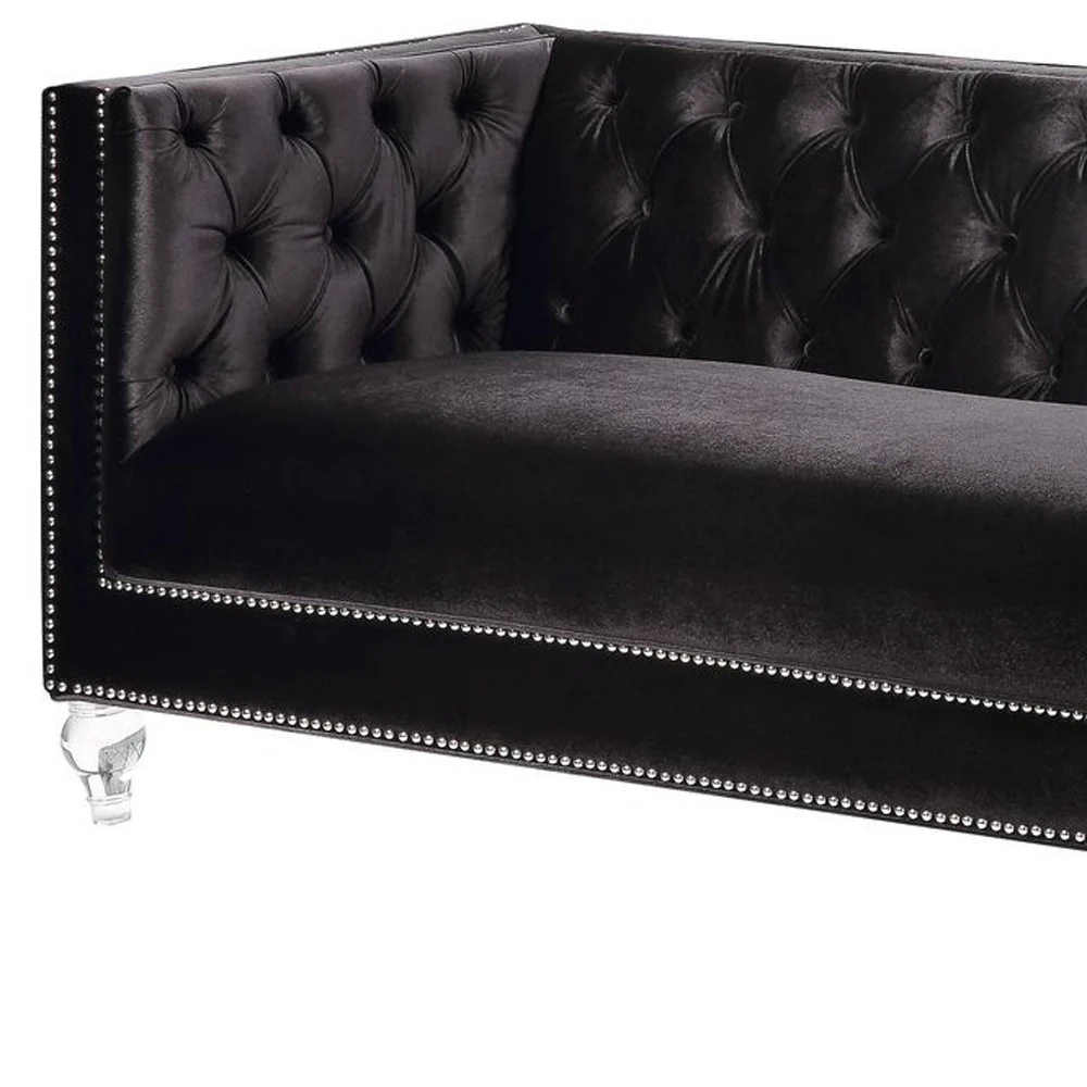 89" Black Velvet Sofa With Two Toss Pillows By Homeroots - Image 4
