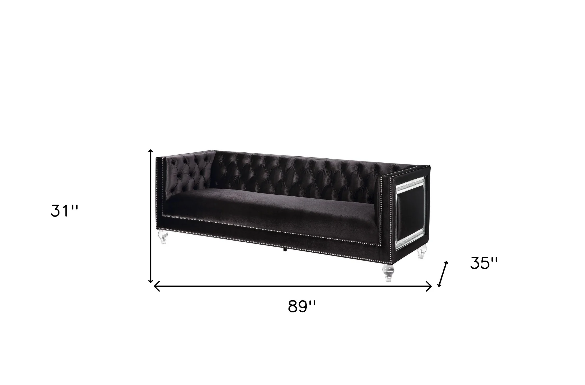 89" Black Velvet Sofa With Two Toss Pillows By Homeroots - Image 5