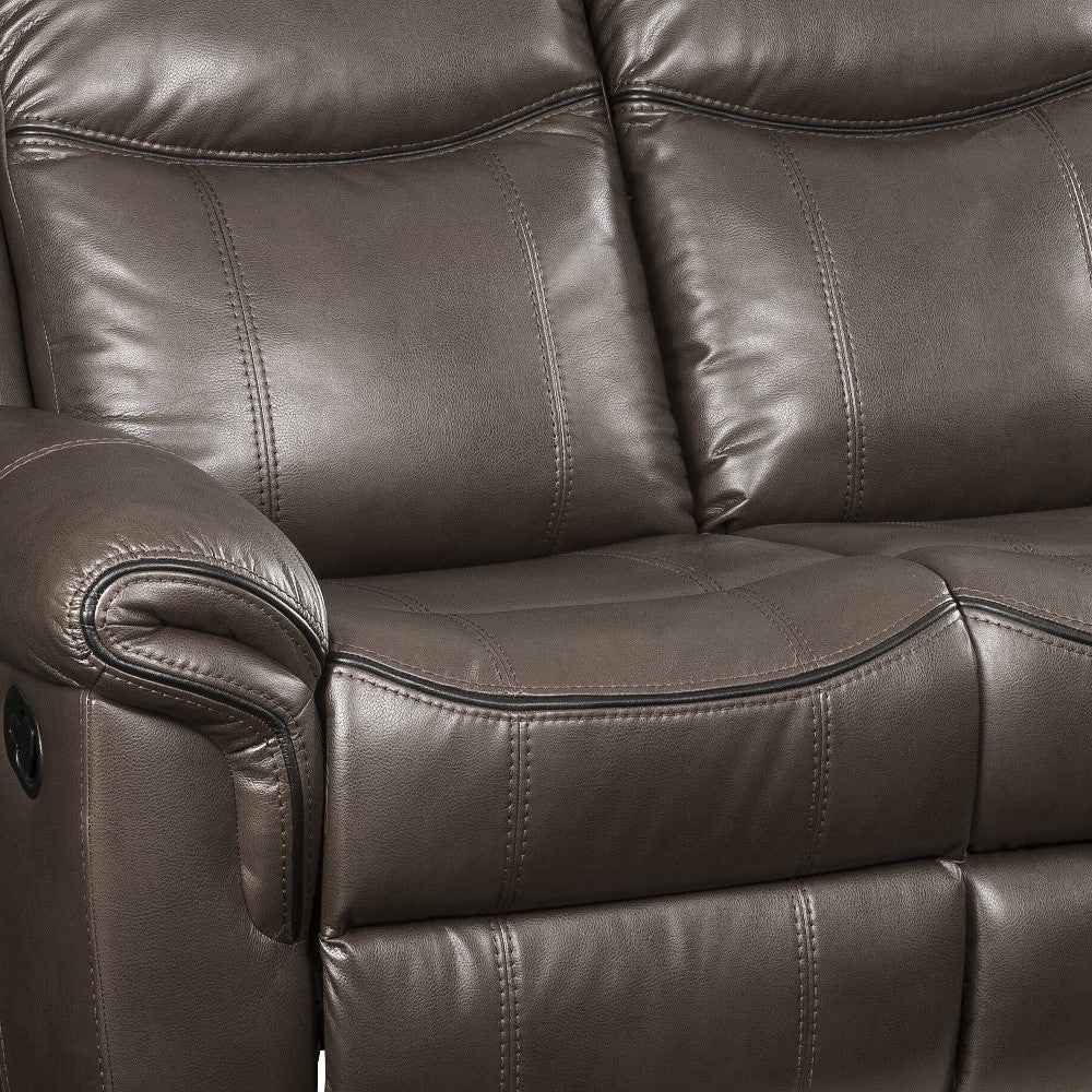 89" Brown Leatheraire And Black Usb Sofa By Homeroots - Image 3