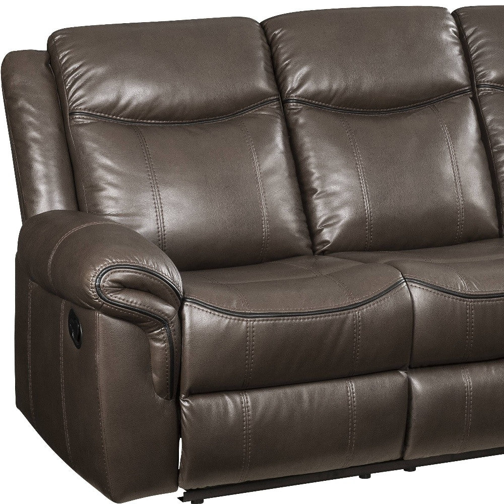 89" Brown Leatheraire And Black Usb Sofa By Homeroots - Image 4