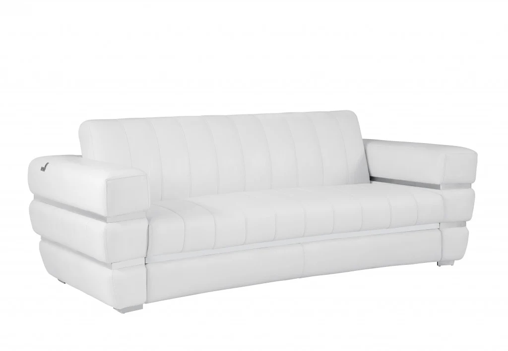 89" Camel Brown Chrome Accents Genuine Leather Standard Sofa By Homeroots - Image 12