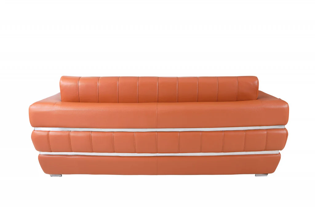 89" Camel Brown Chrome Accents Genuine Leather Standard Sofa By Homeroots - Image 3