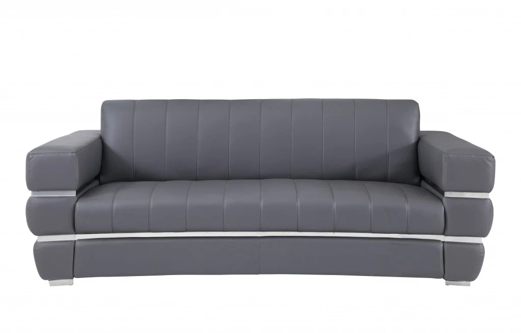 89" Camel Brown Chrome Accents Genuine Leather Standard Sofa By Homeroots - Image 6