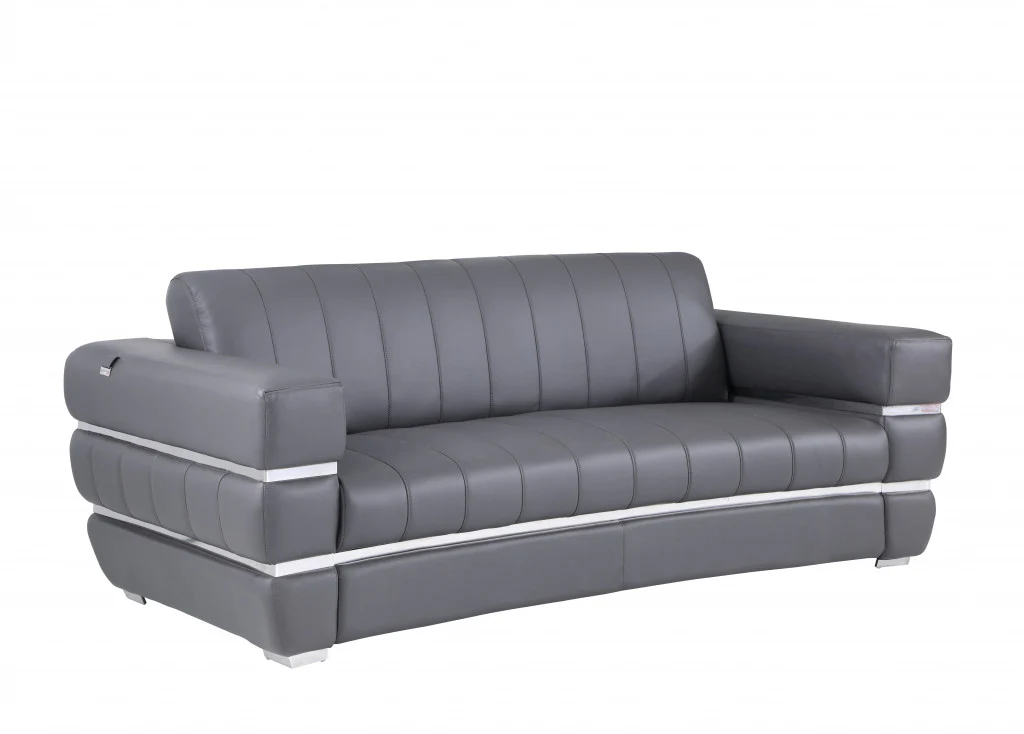 89" Camel Brown Chrome Accents Genuine Leather Standard Sofa By Homeroots - Image 7