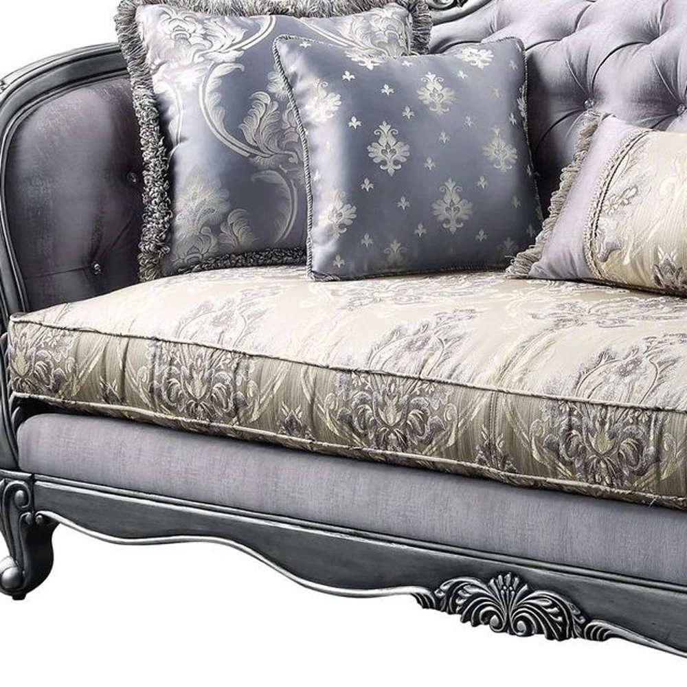 89" Fabric Imitation silk And Platinum Sofa With Five Toss Pillows By Homeroots - Image 3