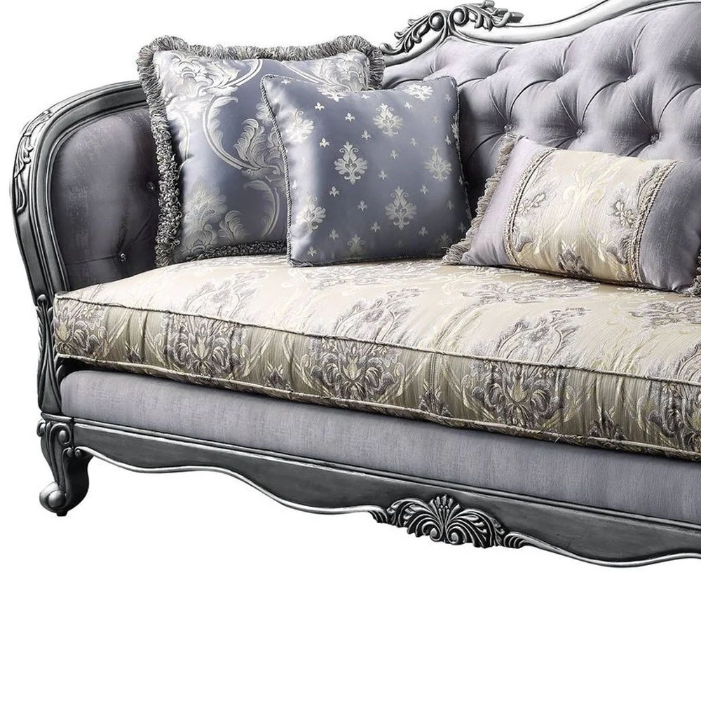 89" Fabric Imitation silk And Platinum Sofa With Five Toss Pillows By Homeroots - Image 4