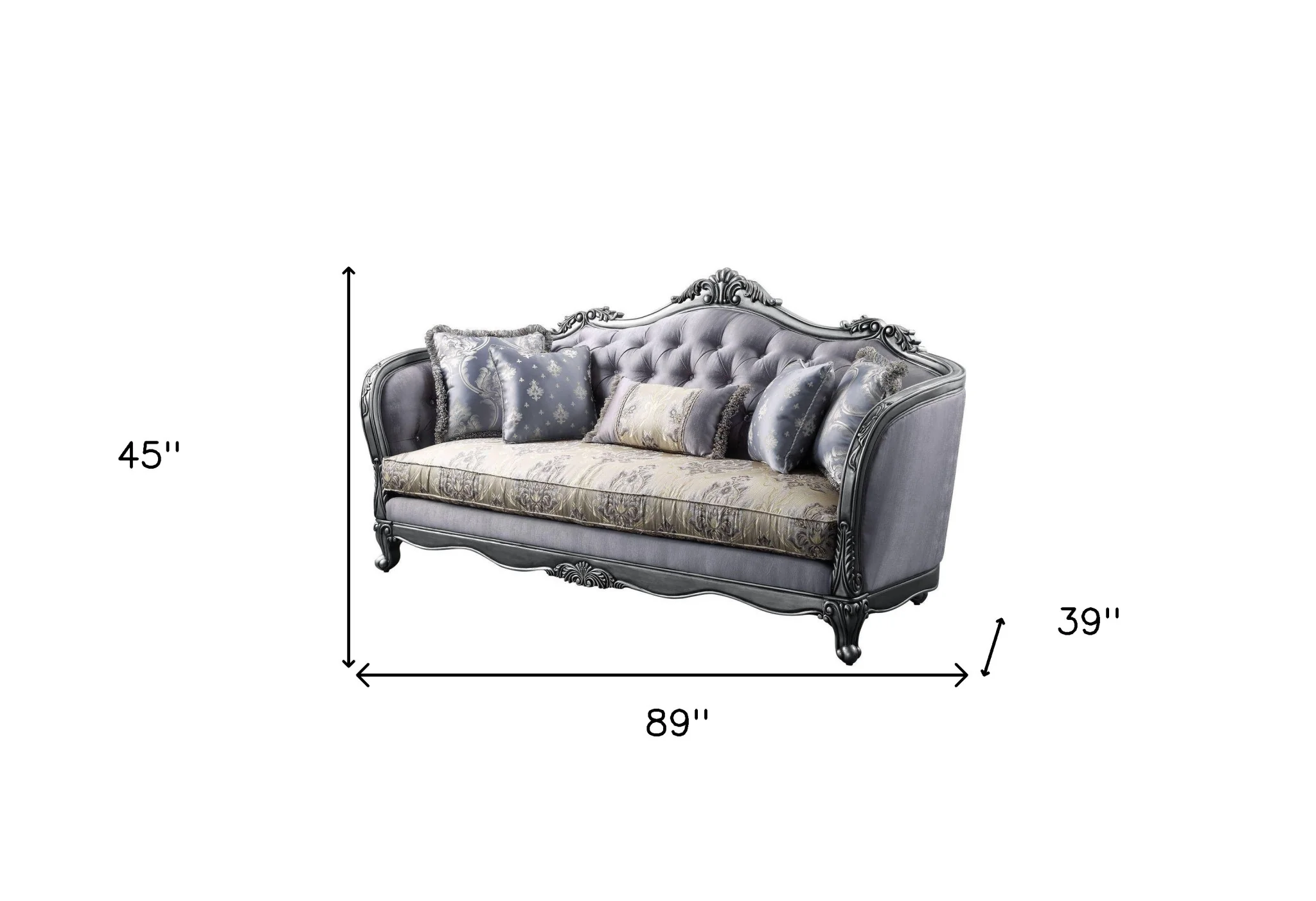 89" Fabric Imitation silk And Platinum Sofa With Five Toss Pillows By Homeroots - Image 5