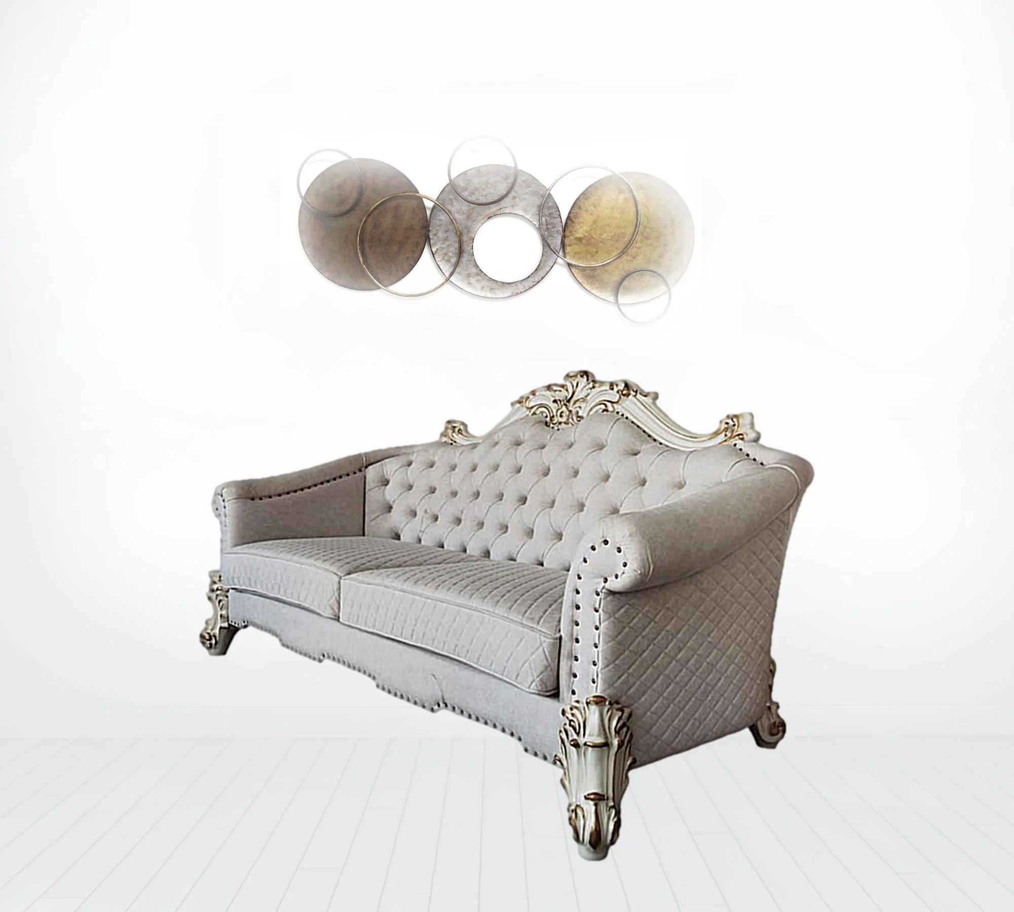 89" Ivory Velvet And Pearl Sofa With Six Toss Pillows By Homeroots - Image 2