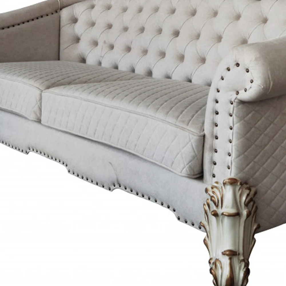 89" Ivory Velvet And Pearl Sofa With Six Toss Pillows By Homeroots - Image 3