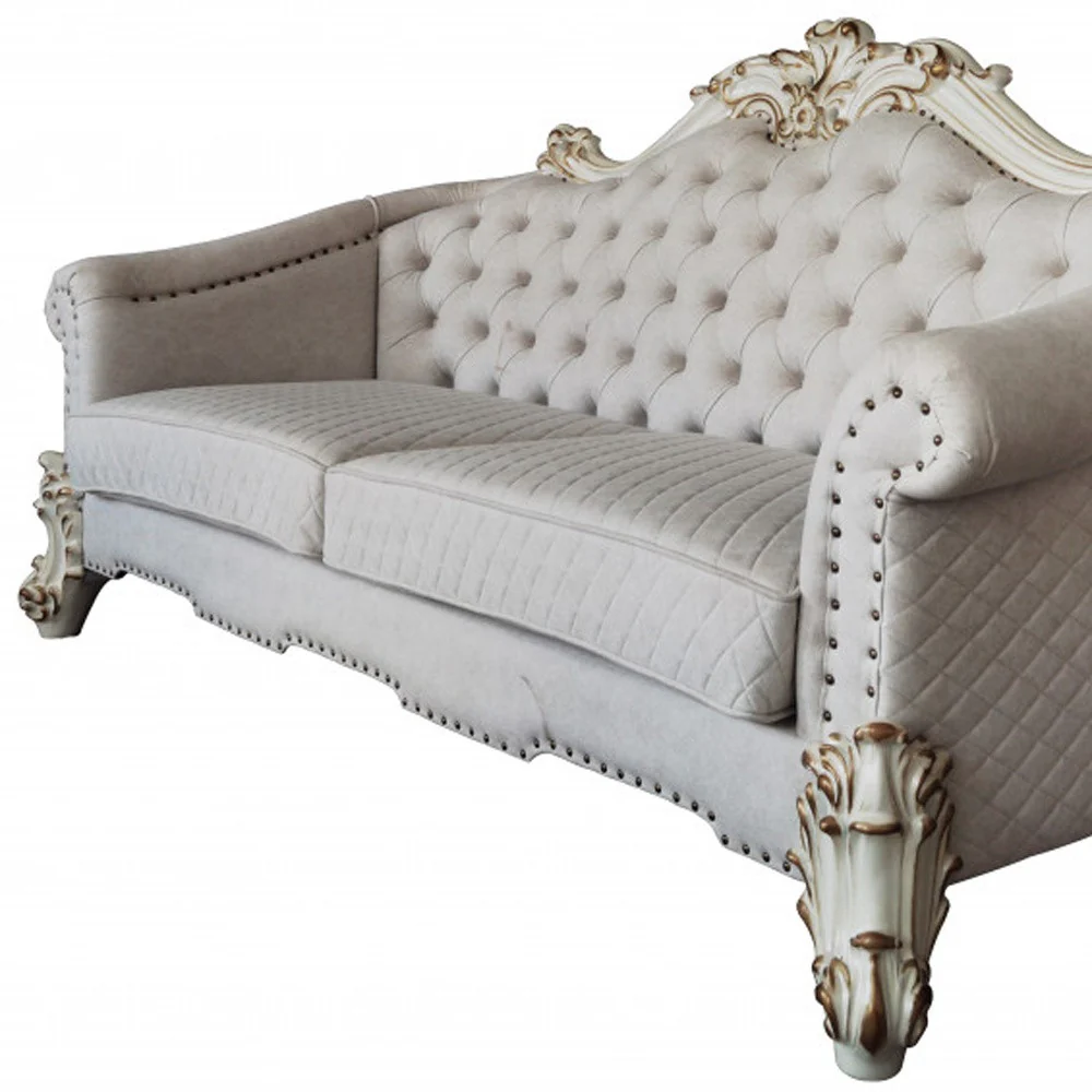 89" Ivory Velvet And Pearl Sofa With Six Toss Pillows By Homeroots - Image 4