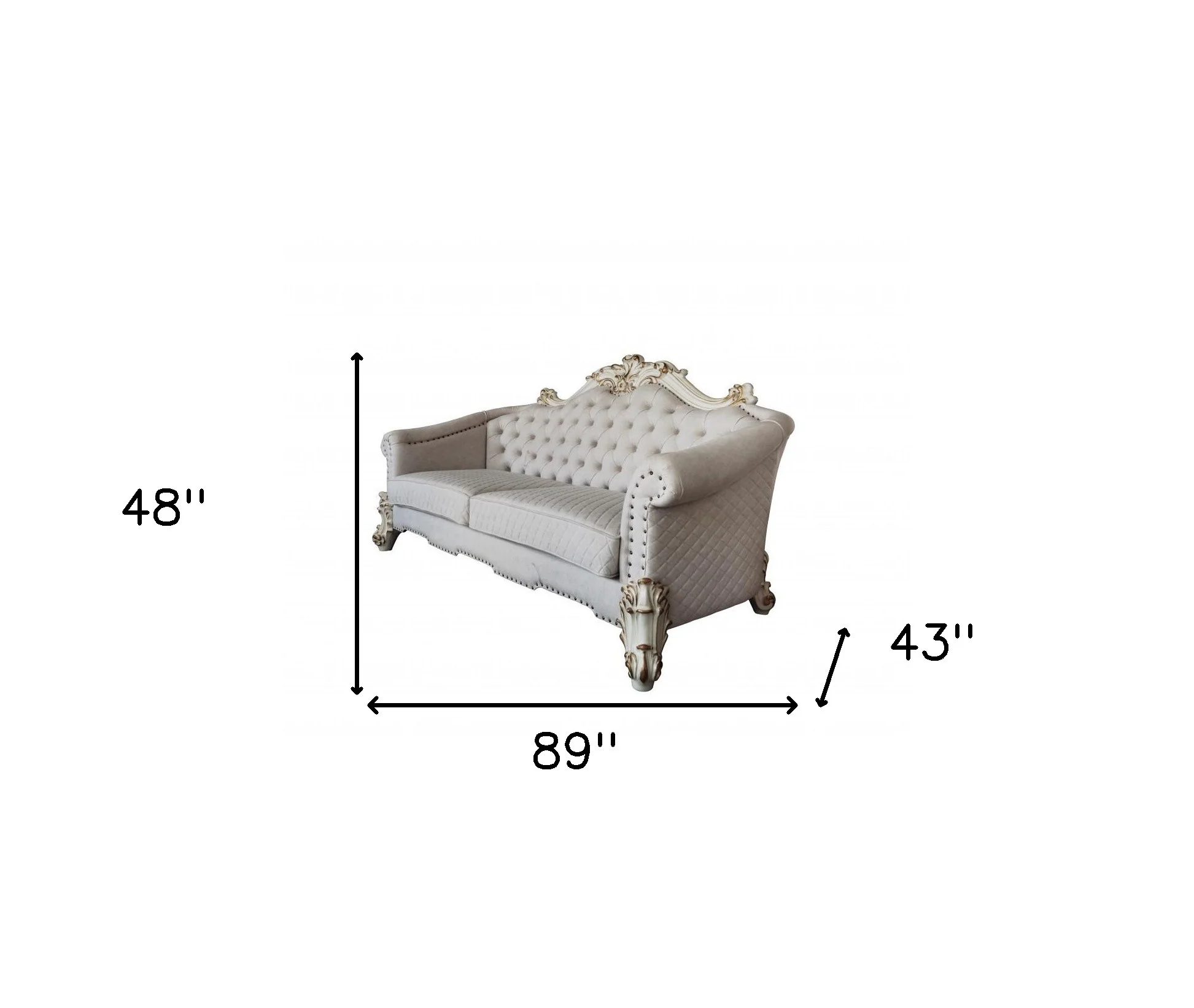 89" Ivory Velvet And Pearl Sofa With Six Toss Pillows By Homeroots - Image 5