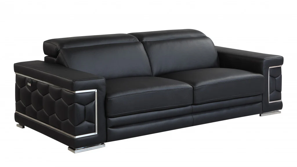 89" Sturdy Black Leather Sofa By Homeroots - Image 2