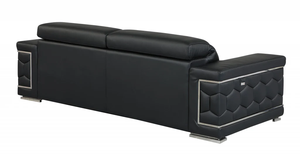 89" Sturdy Black Leather Sofa By Homeroots - Image 3