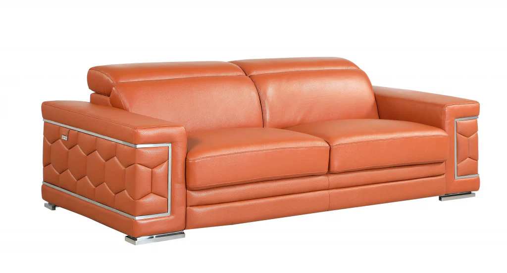 89" Sturdy Camel Leather Sofa By Homeroots- Only Main sofa - Image 2