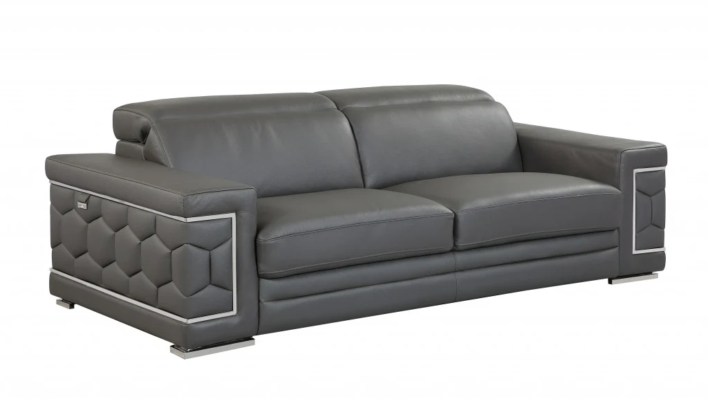 89" Sturdy Dark Gray Leather Sofa By Homeroots - Image 2