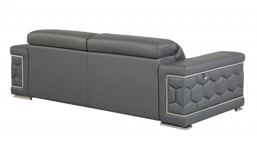 89" Sturdy Dark Gray Leather Sofa By Homeroots - Image 3