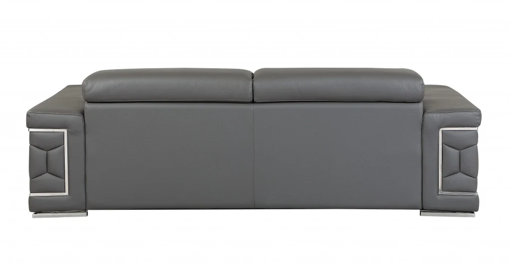 89" Sturdy Dark Gray Leather Sofa By Homeroots - Image 4