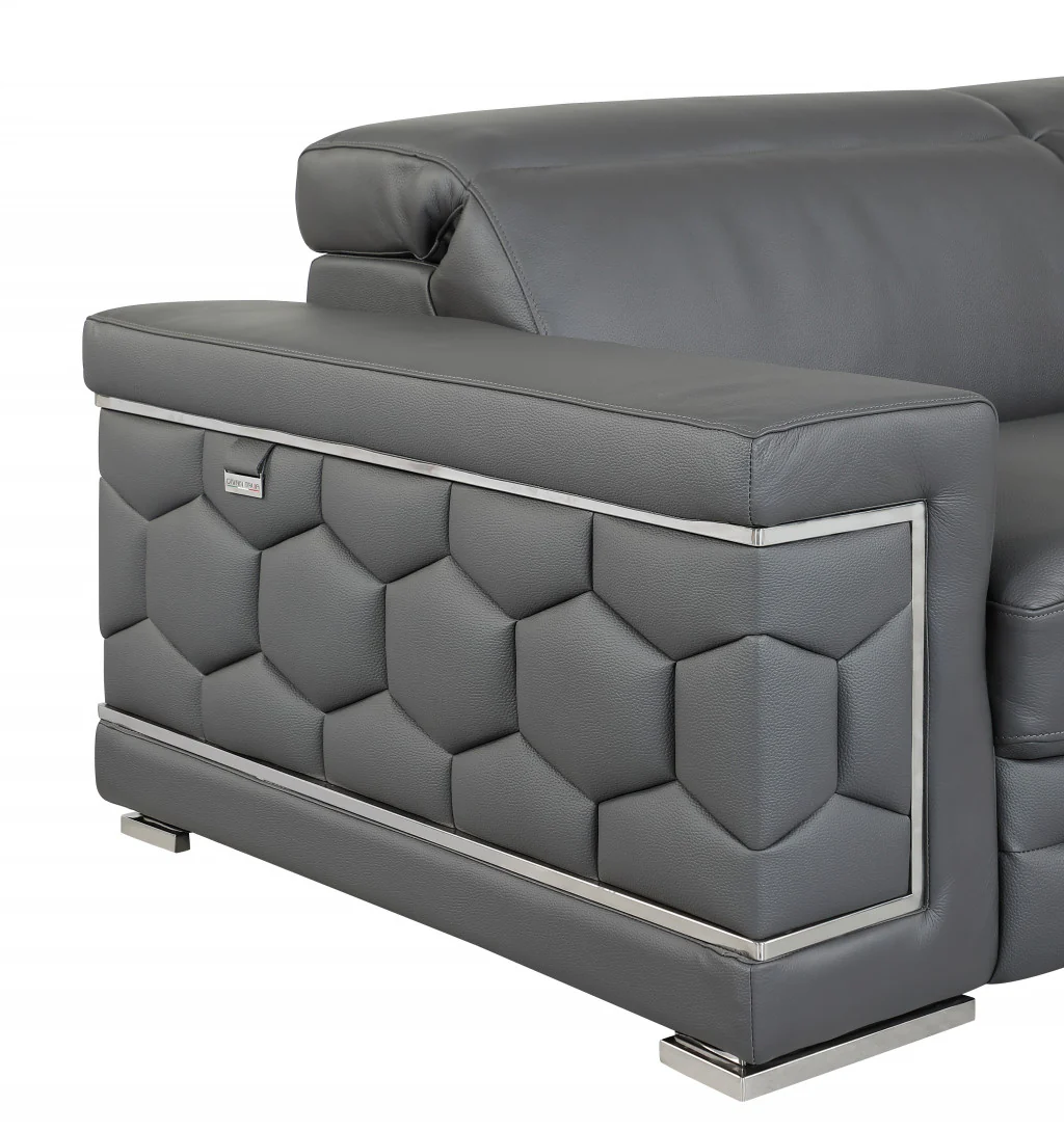 89" Sturdy Dark Gray Leather Sofa By Homeroots - Image 6