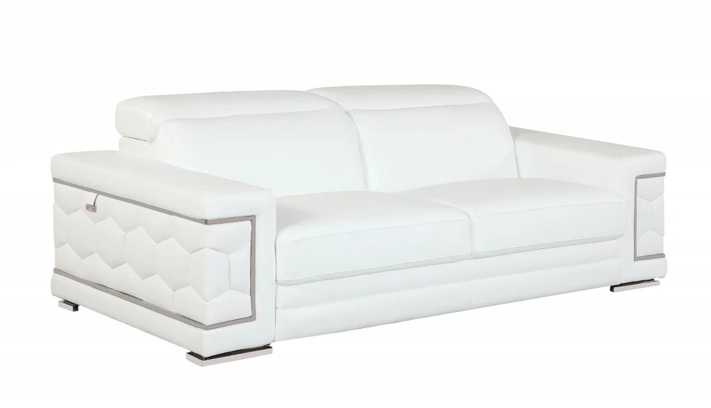 89" Sturdy White Leather Sofa By Homeroots - Image 2