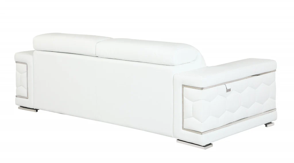 89" Sturdy White Leather Sofa By Homeroots - Image 3