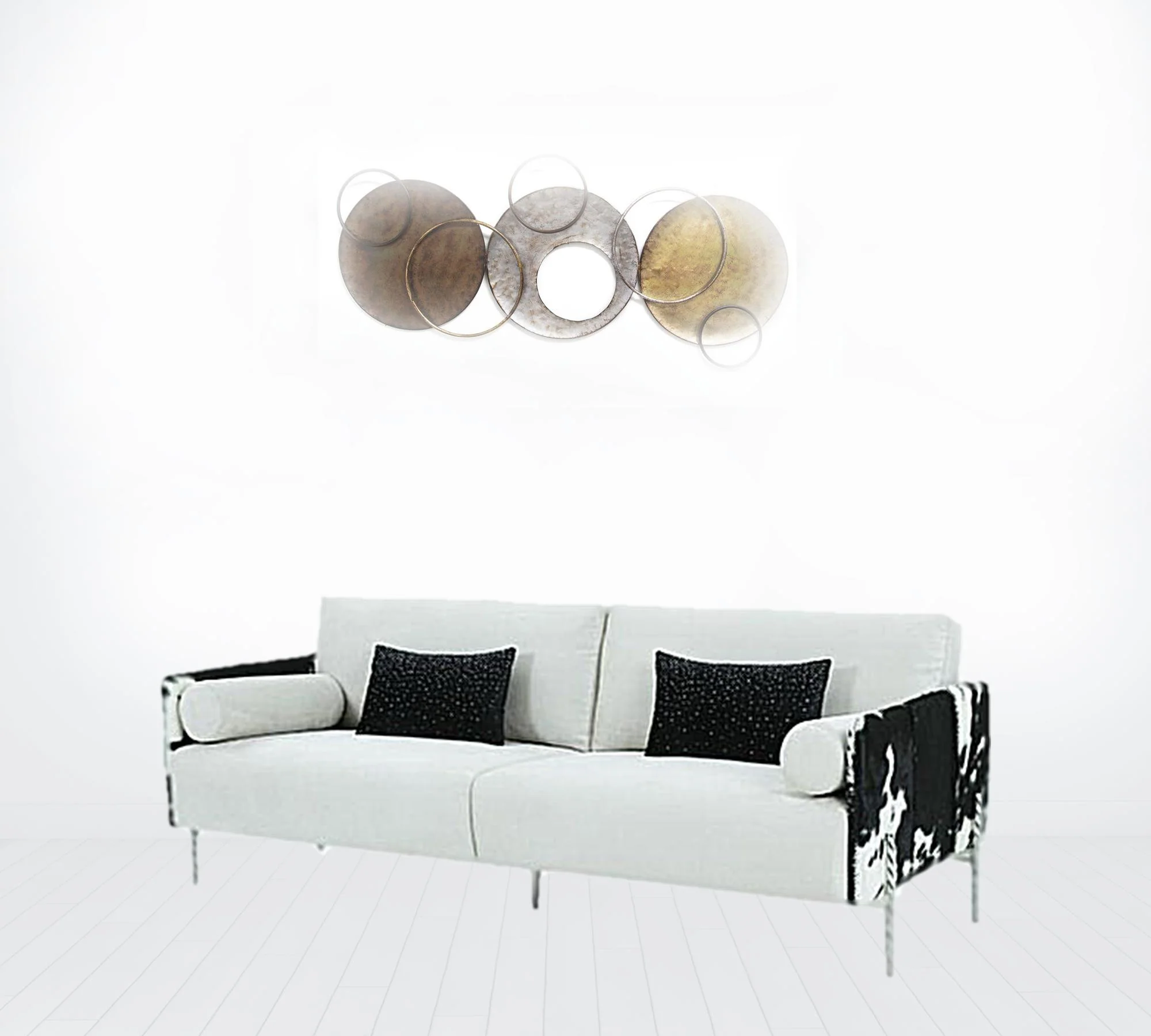 89" White Faux Cowhide and Silver Sofa By Homeroots - Image 2