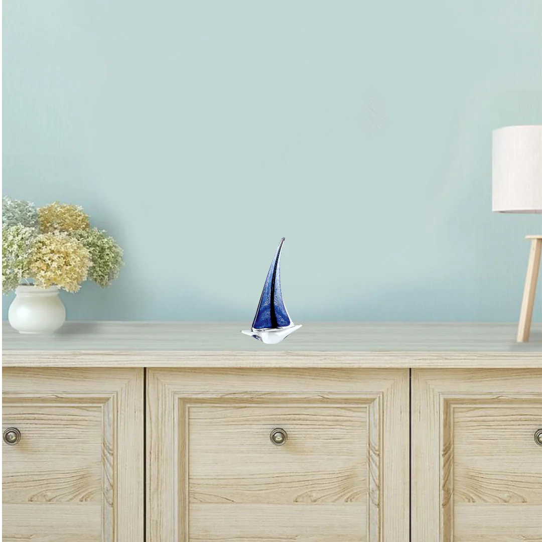 9 Blue Art Glass Sailboat By Homeroots - Image 3
