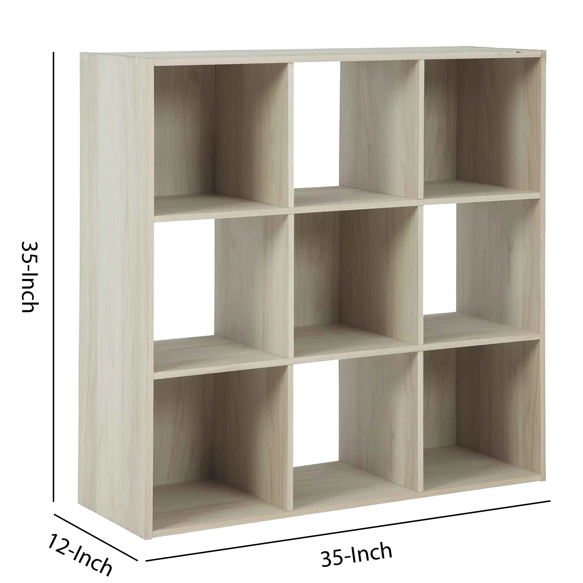 9 Cube Wooden Organizer With Grain Details Natural Brown By Benzara - Image 5