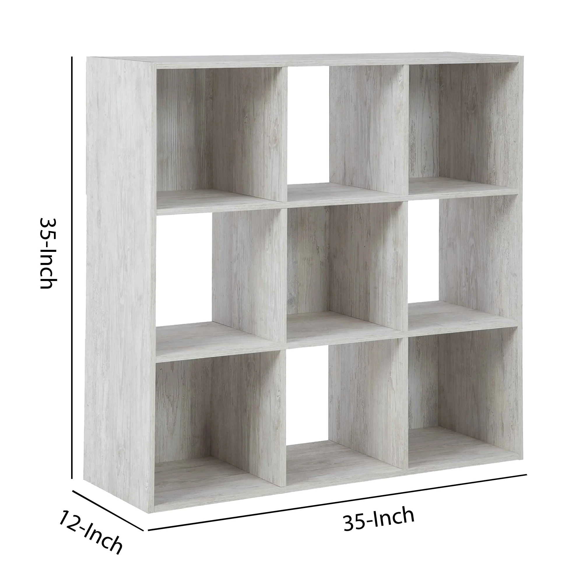 9 Cube Wooden Organizer With Grain Details Washed White By Benzara - Image 5