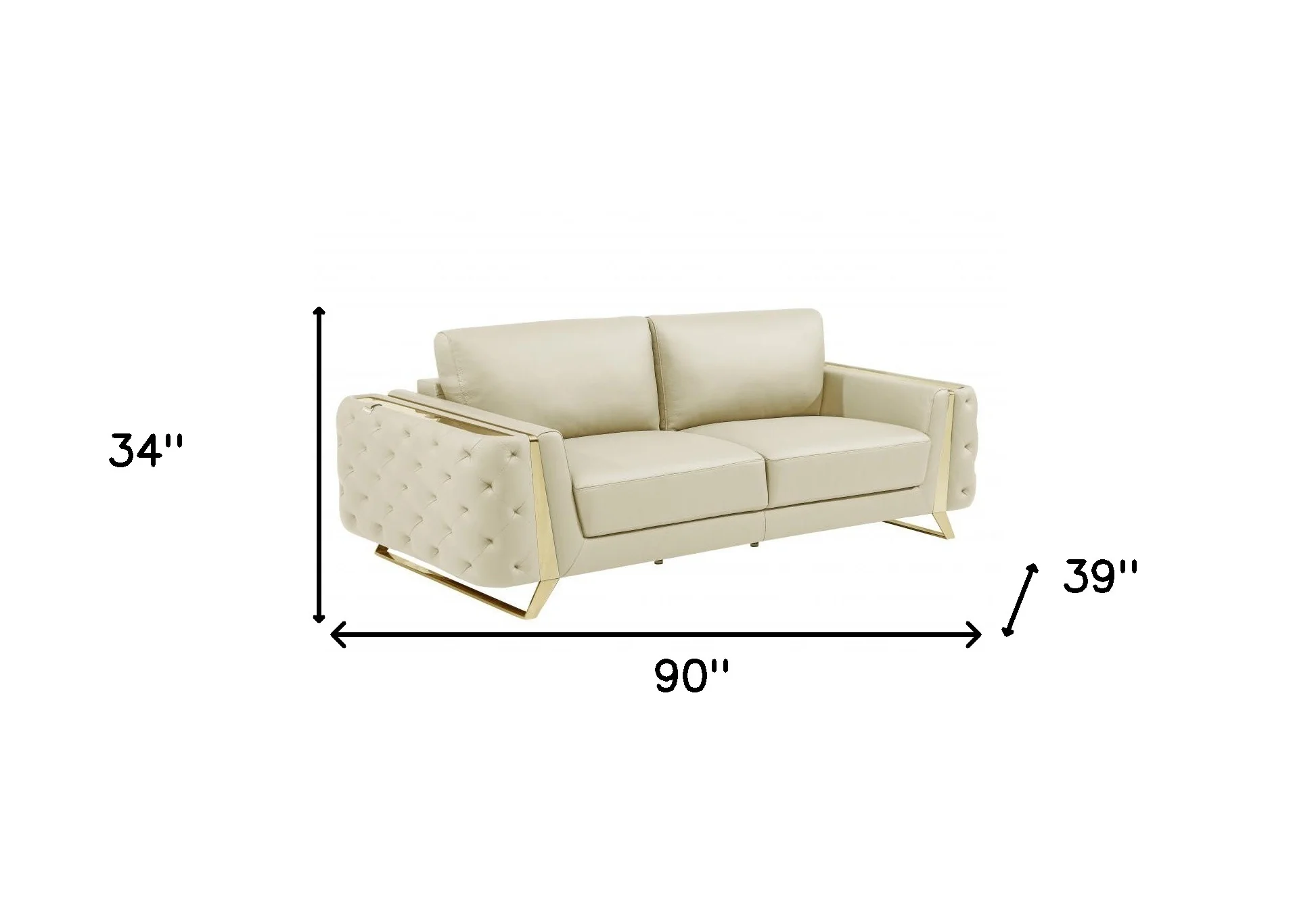 90" Beige Italian Leather And Gold Sofa By Homeroots - Image 8