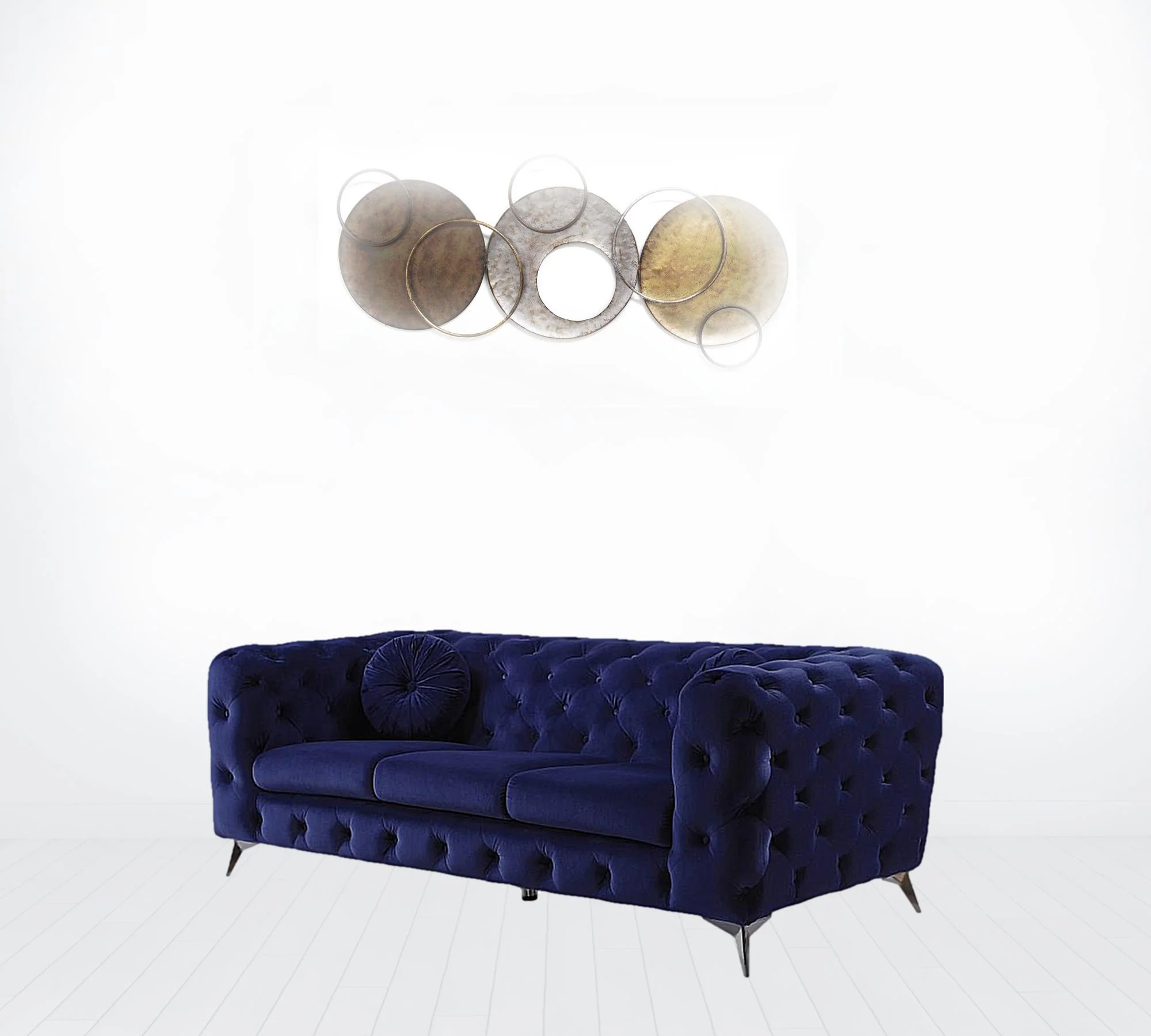 90" Blue Velvet And Black Sofa By Homeroots - Image 2