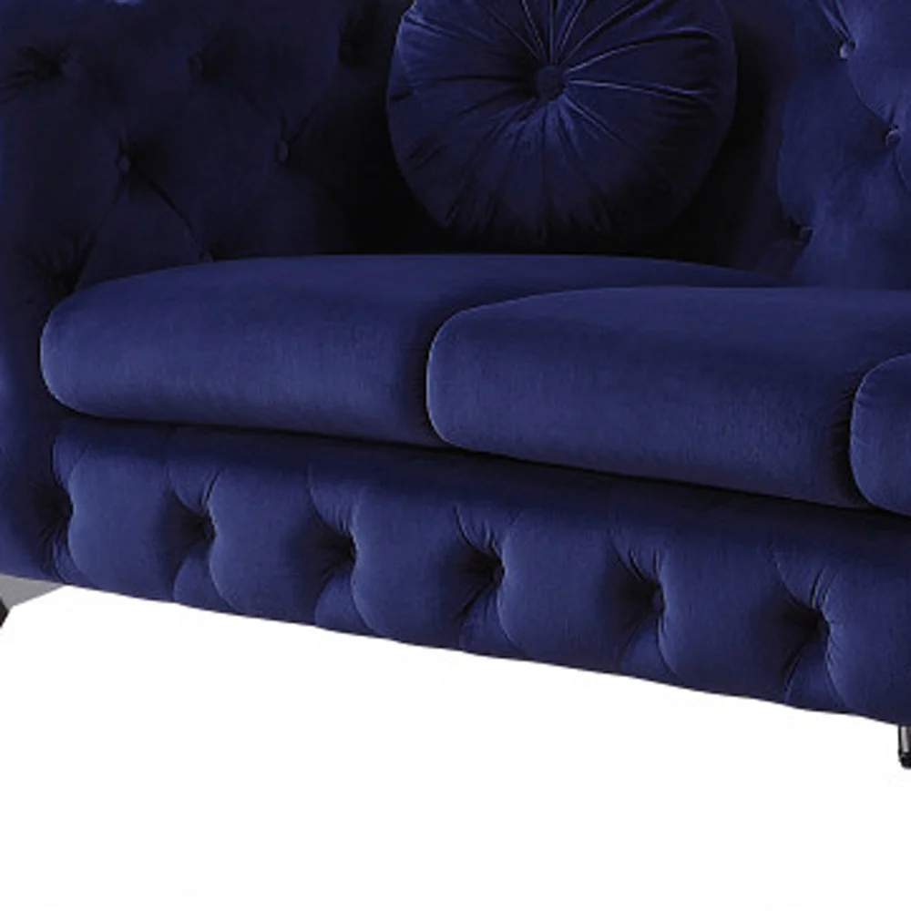 90" Blue Velvet And Black Sofa By Homeroots - Image 3