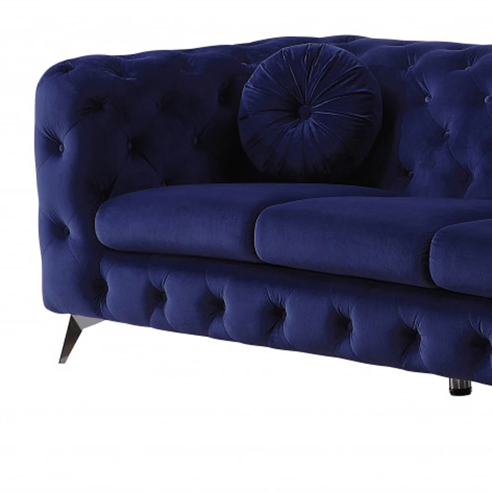 90" Blue Velvet And Black Sofa By Homeroots - Image 4
