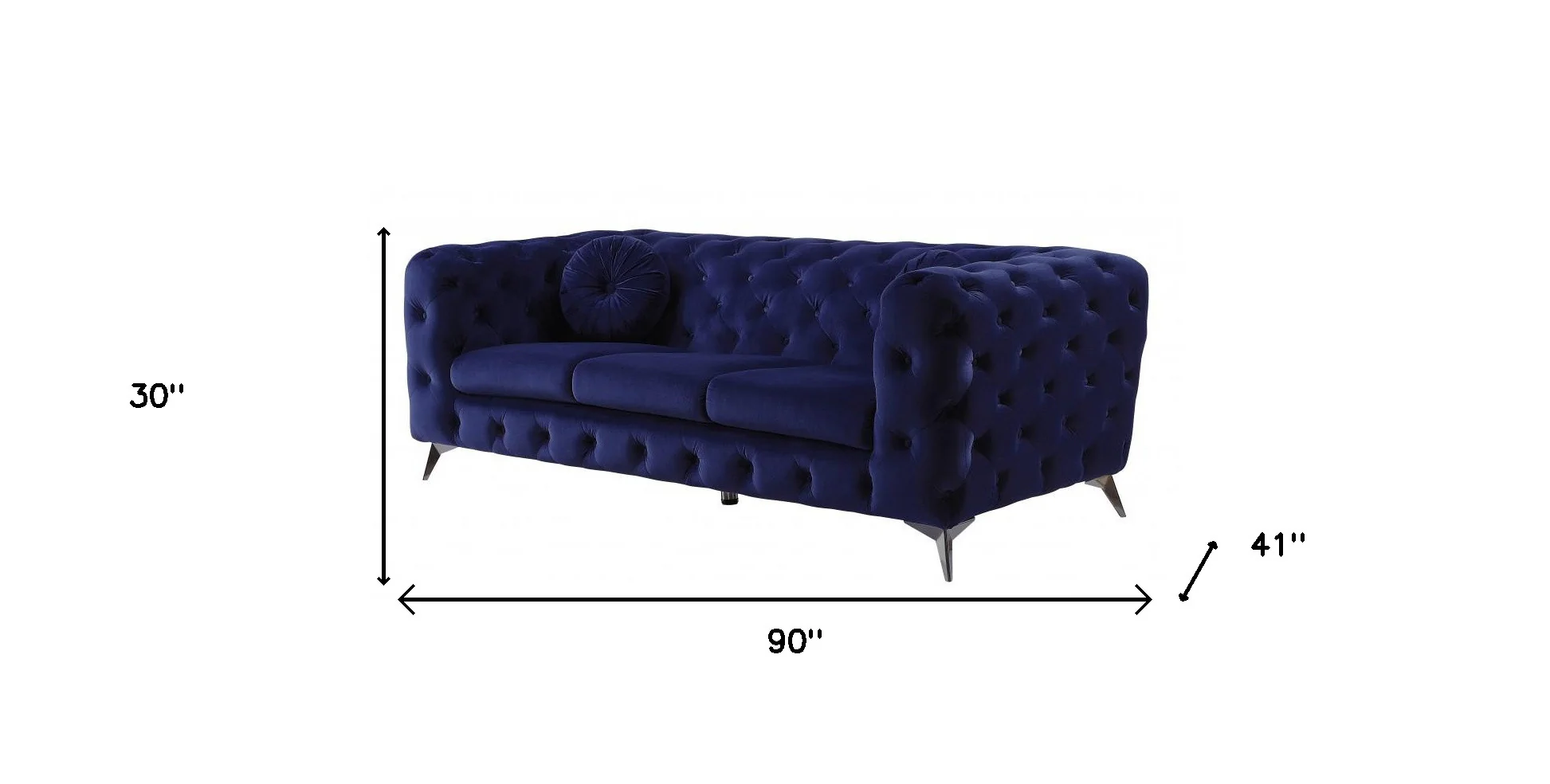 90" Blue Velvet And Black Sofa By Homeroots - Image 5