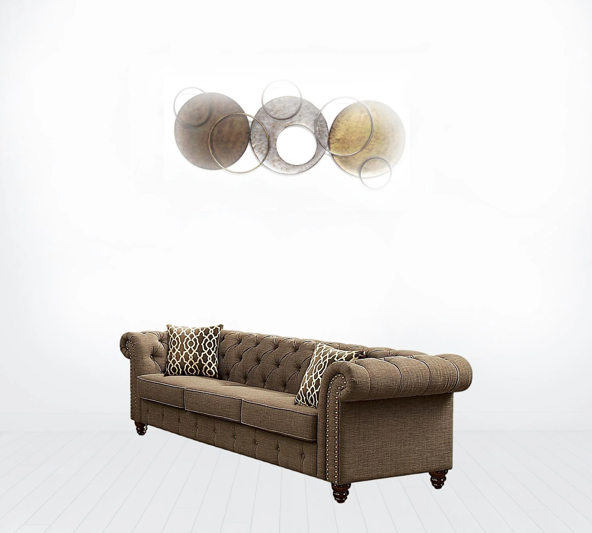 90" Brown Linen And Black Sofa With Two Toss Pillows By Homeroots - Image 2