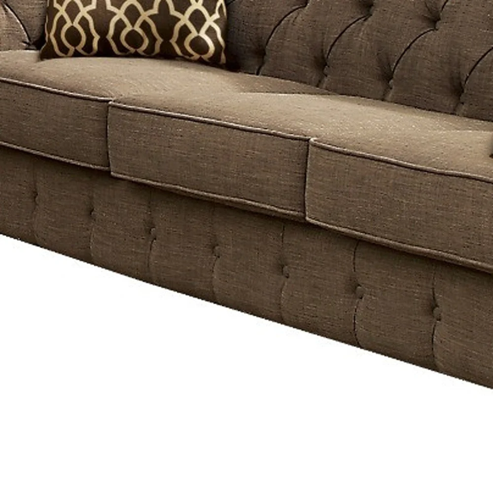 90" Brown Linen And Black Sofa With Two Toss Pillows By Homeroots - Image 3