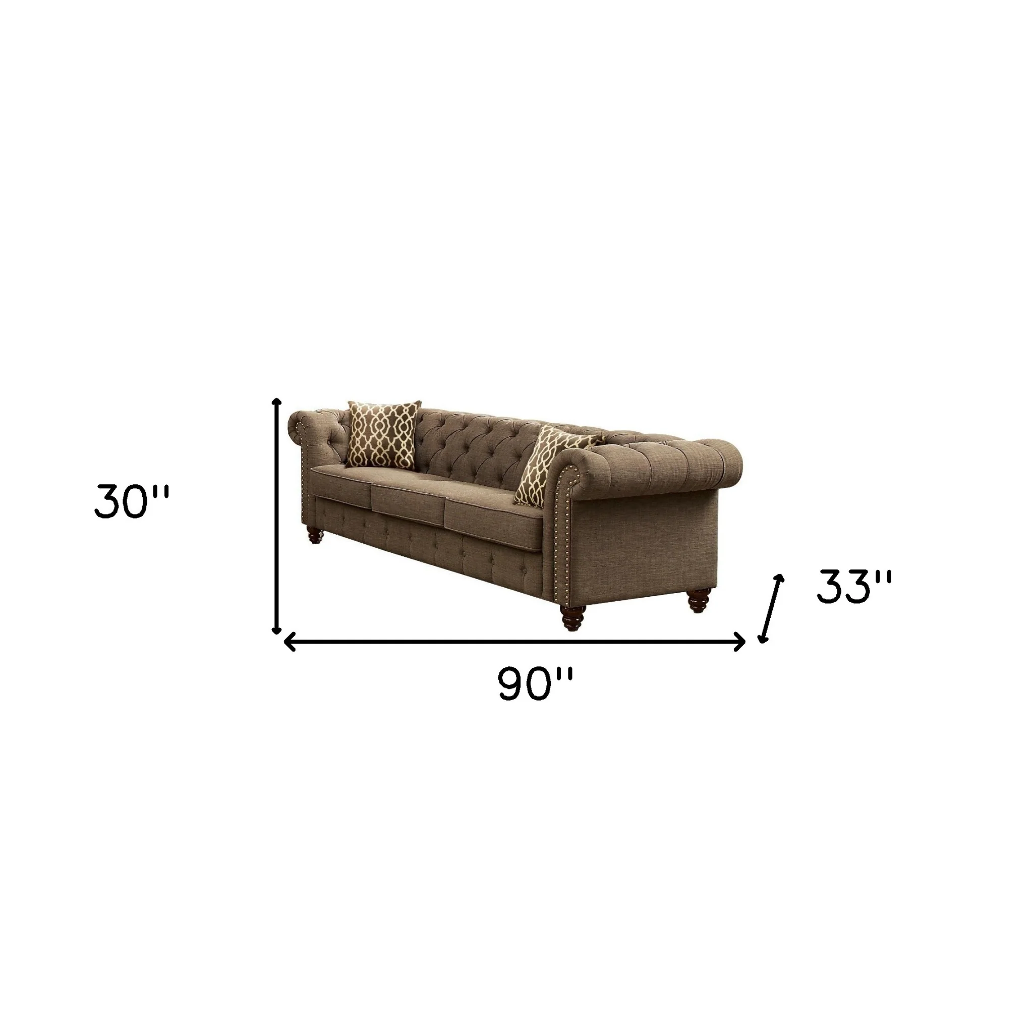 90" Brown Linen And Black Sofa With Two Toss Pillows By Homeroots - Image 4