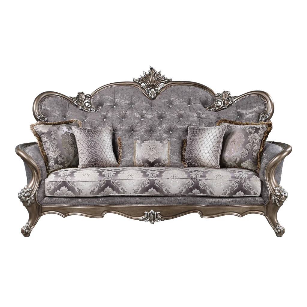 90" Fabric Cotton Blend And Bronze Sofa With Five Toss Pillows By Homeroots - Image 2