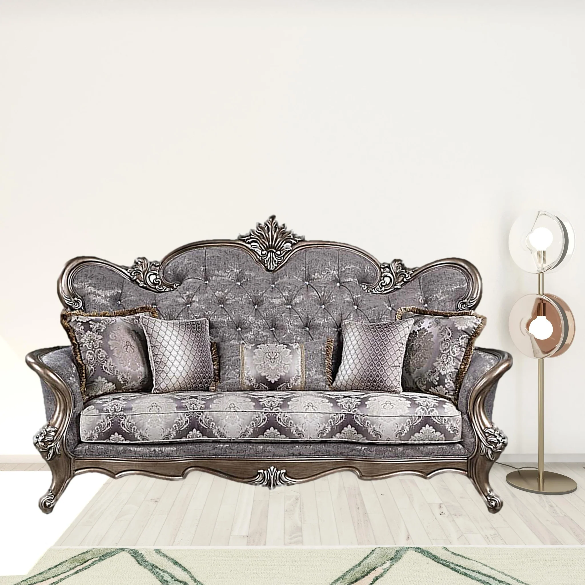 90" Fabric Cotton Blend And Bronze Sofa With Five Toss Pillows By Homeroots - Image 3