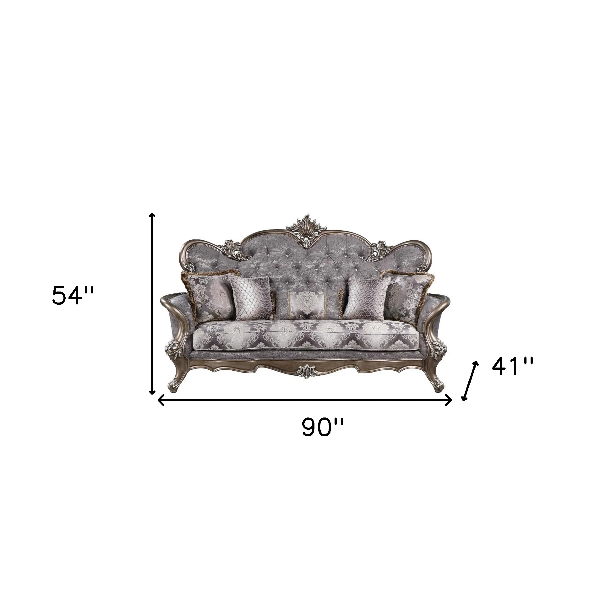 90" Fabric Cotton Blend And Bronze Sofa With Five Toss Pillows By Homeroots - Image 4