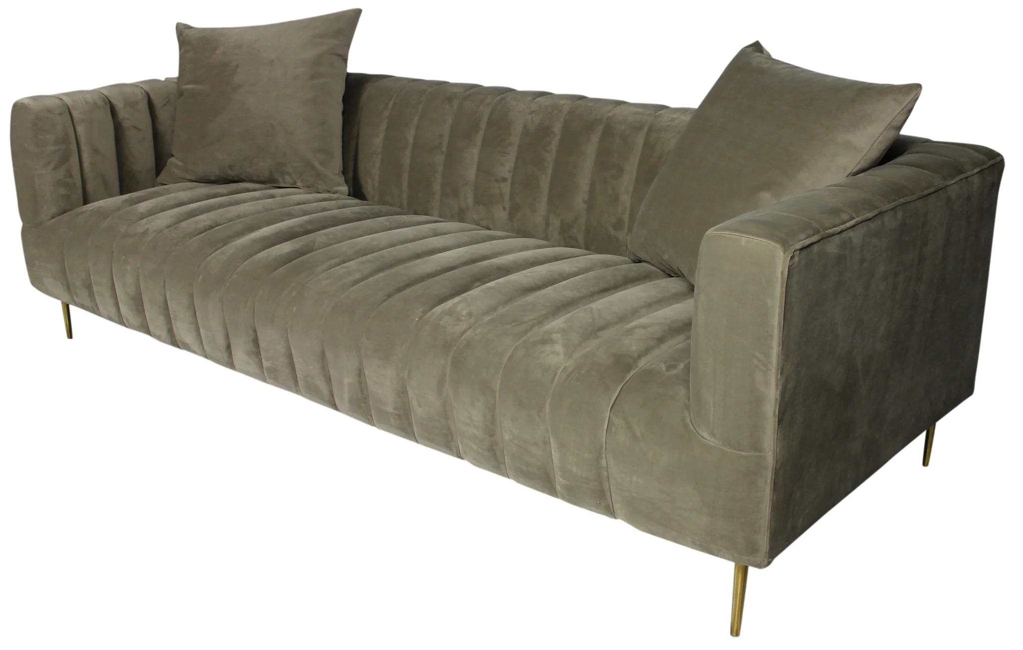 90" Gray Brown Velvet And Gold Sofa And Toss Pillows By Homeroots - Image 2