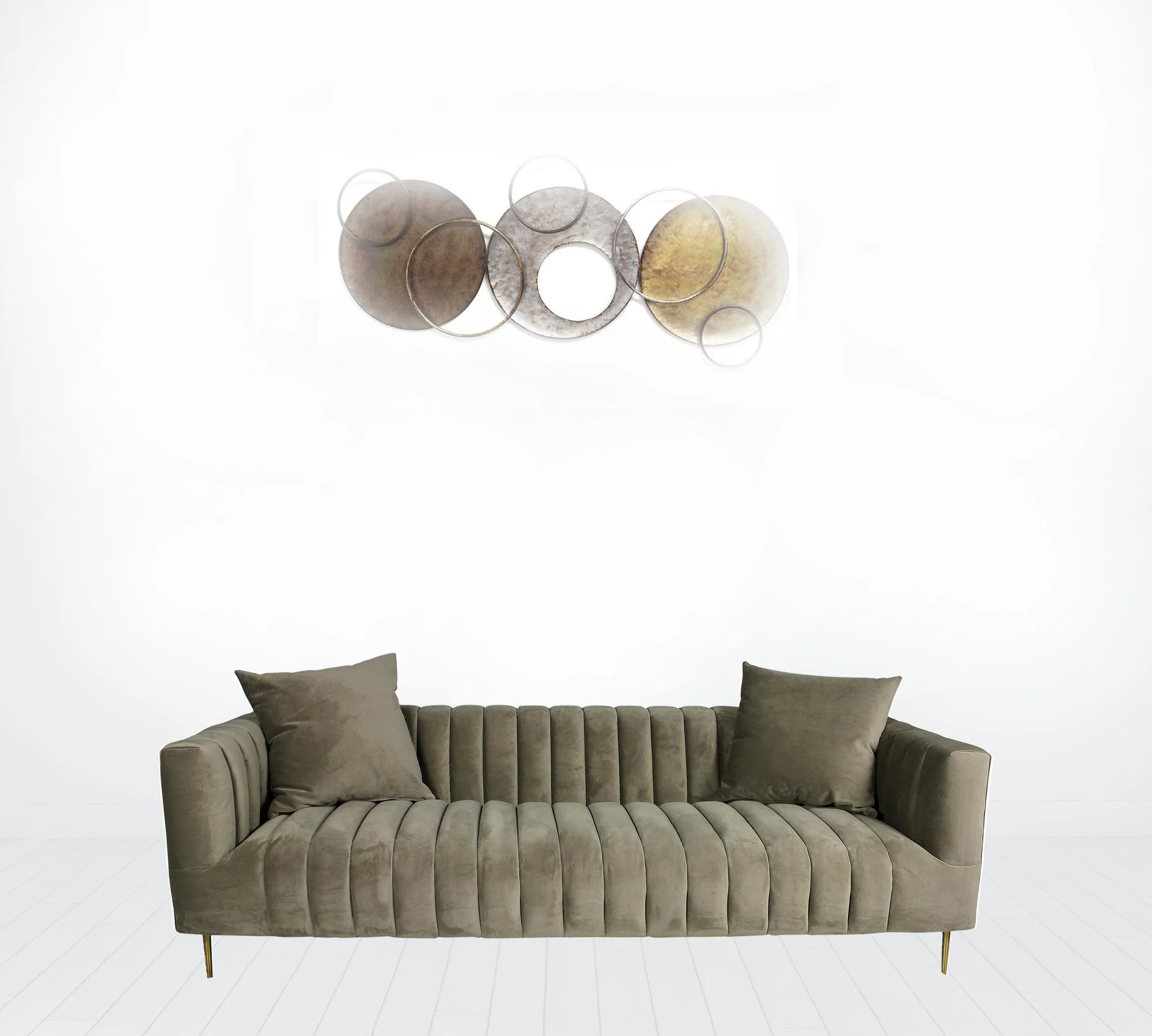 90" Gray Brown Velvet And Gold Sofa And Toss Pillows By Homeroots - Image 3