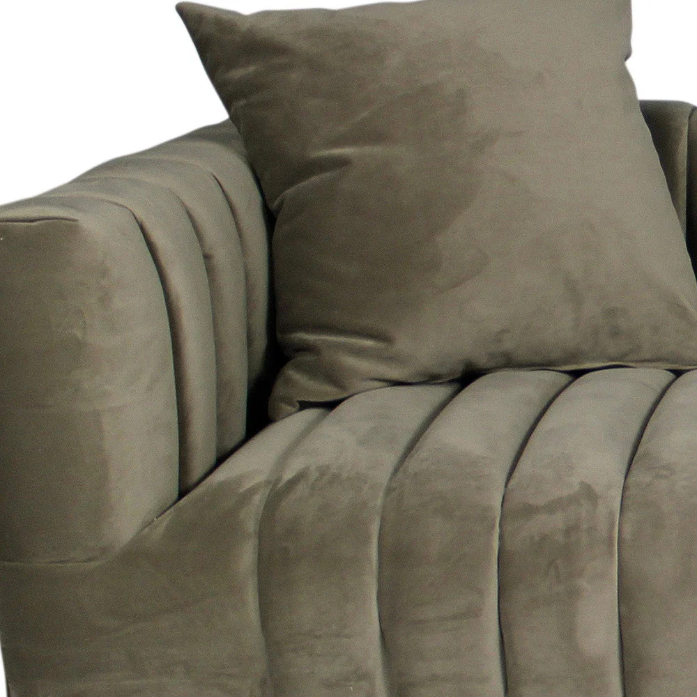 90" Gray Brown Velvet And Gold Sofa And Toss Pillows By Homeroots - Image 5