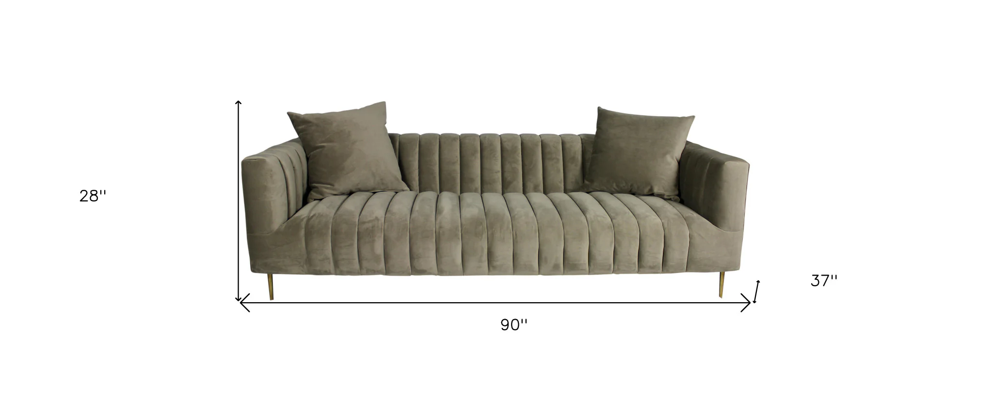 90" Gray Brown Velvet And Gold Sofa And Toss Pillows By Homeroots - Image 6